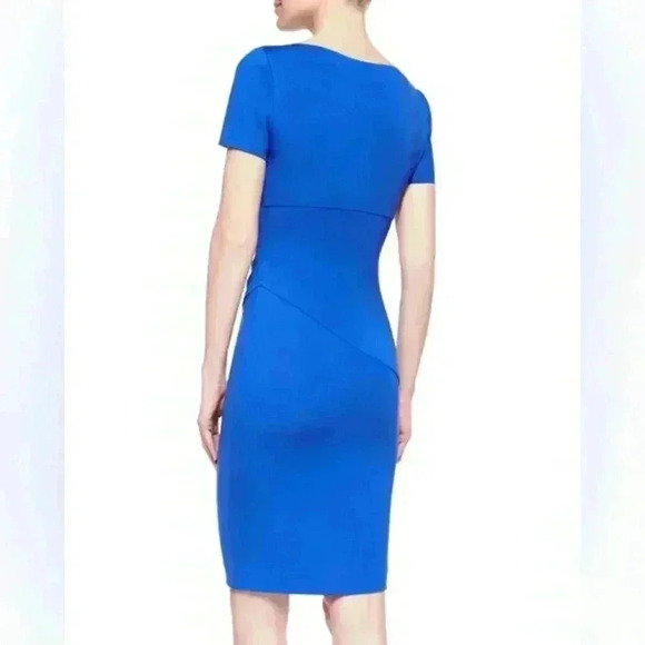 DIANE VON FURSTENBERG DVF Bevina Dress Blue Pencil Sheath Ruched $348 Size 8 - Picture 3 of 13